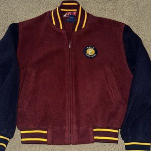 Polo Ralph Lauren Boys Fleece Jacket. Burgundy with navy blue sleeves. Size SM